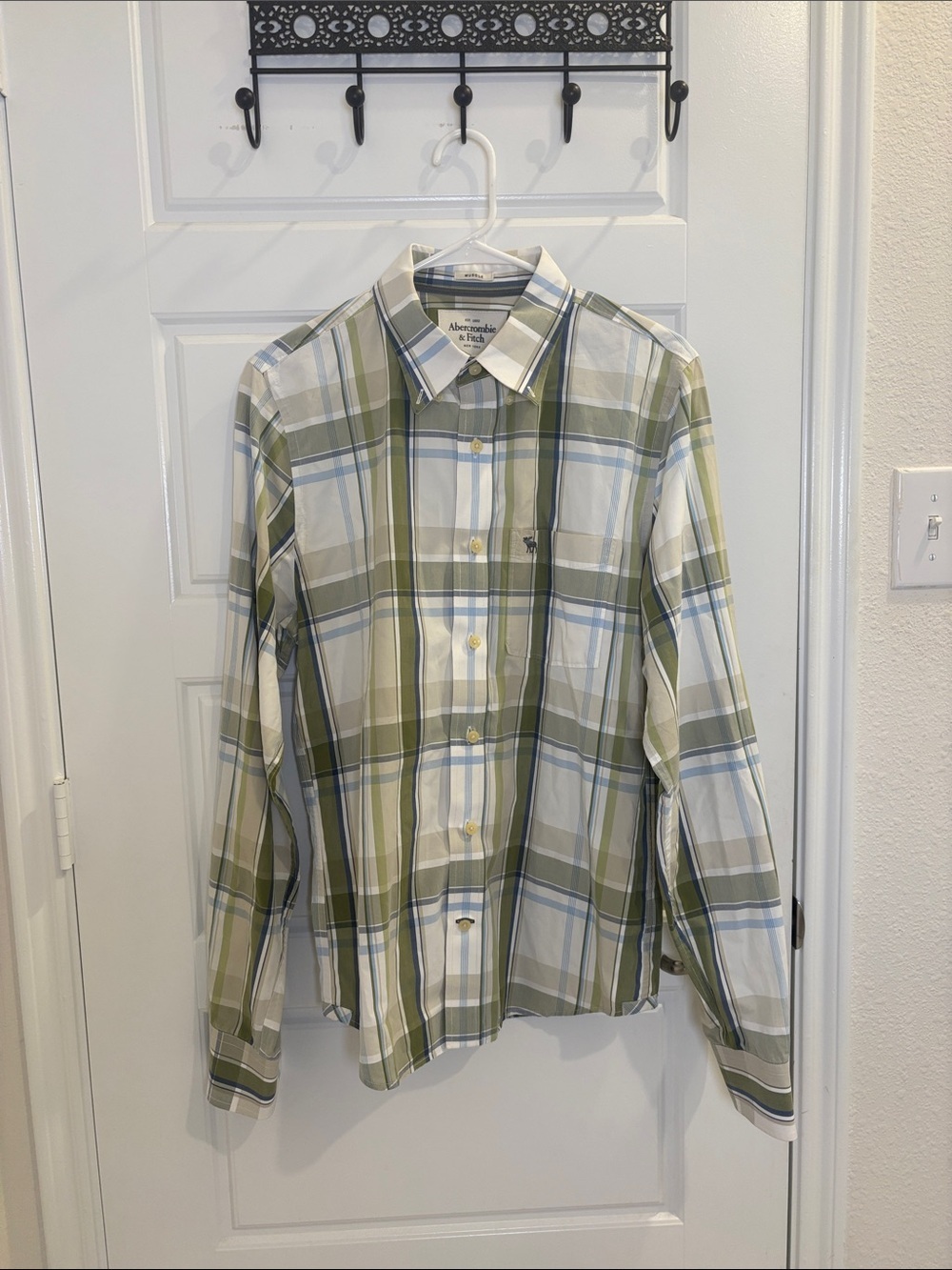 Abercrombie & Fitch Plaid Button Down Shirt Muscle Fit Green Blue Men’s Large